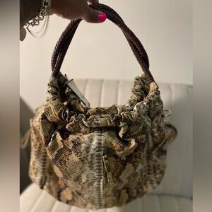 Sondra Roberts Snakeskin Embossed Drawstring Satchel – NWT
